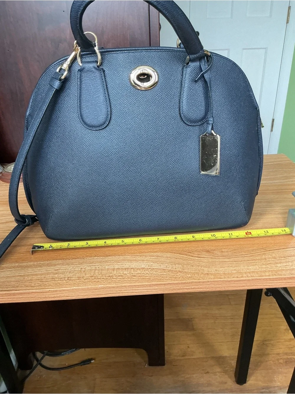 NWOT Coach Classic Navy Dome Satchel Handbag with Gold Hardware